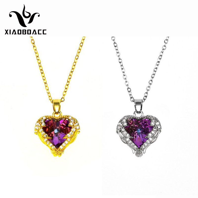 XiaoboACC Dây Chuyền Mạ Vàng 14K Mặt Đá Pha Lê Hình Trái Tim Phong Cách Thời Trang Hàn Quốc