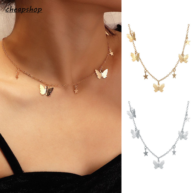 iF YOU Dây chuyền mặt cánh bướm và vì sao thời trang Hàn Quốc màu vàng đồng/ bạc cho nữ