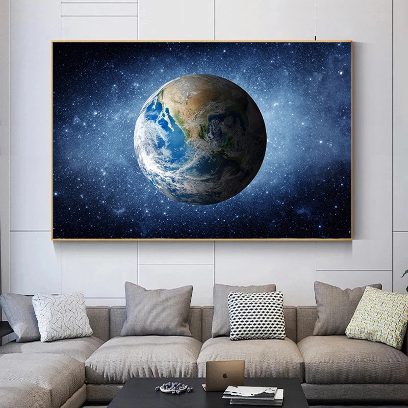 Tranh Vải Bạt Treo Tường In Hình Hành Tinh Vũ Trụ Galaxy Trang Trí Phòng Khách/Không Gian