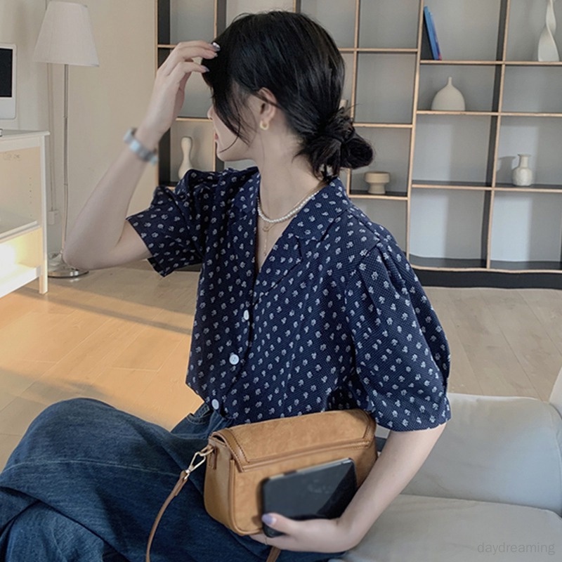 Áo Sơ Mi Chất Chiffon Hoạ Tiết Hoa Thiết Kế Cổ Bẻ Thanh Lịch