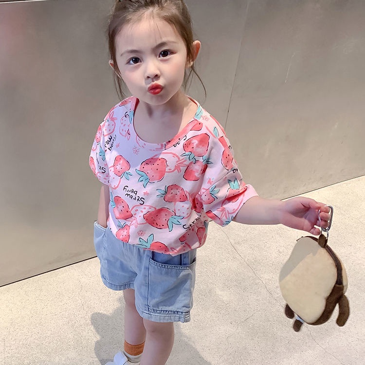 Áo Thun Ngắn Tay Dáng Rộng In Hình Trái Cây Thời Trang Mùa Hè Hàn Quốc Mới