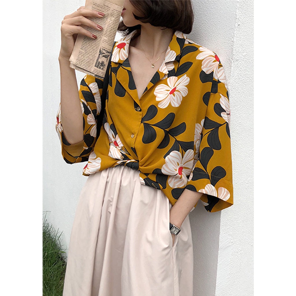 (TỔNG KHO LÂM ANH CHUYÊN SỈ) Áo sơ mi hoa hướng dương kiểu dáng Kimono