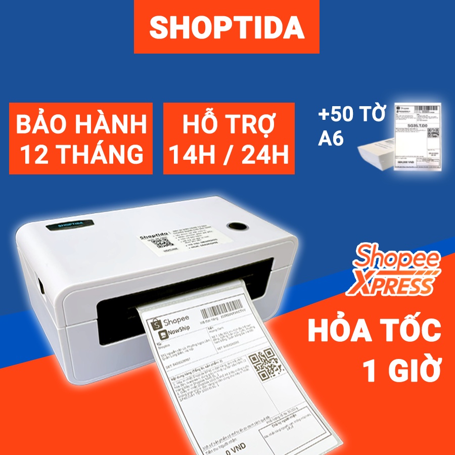 Máy in nhiệt Shoptida SP46 in đơn hàng, phiếu gửi, minicode, logo tự dán, bảo hành 12 tháng