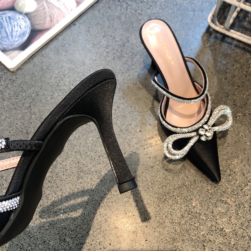 ORDER 🍒 Guốc mũi nhọn bling nơ đá 7cm 34-39
