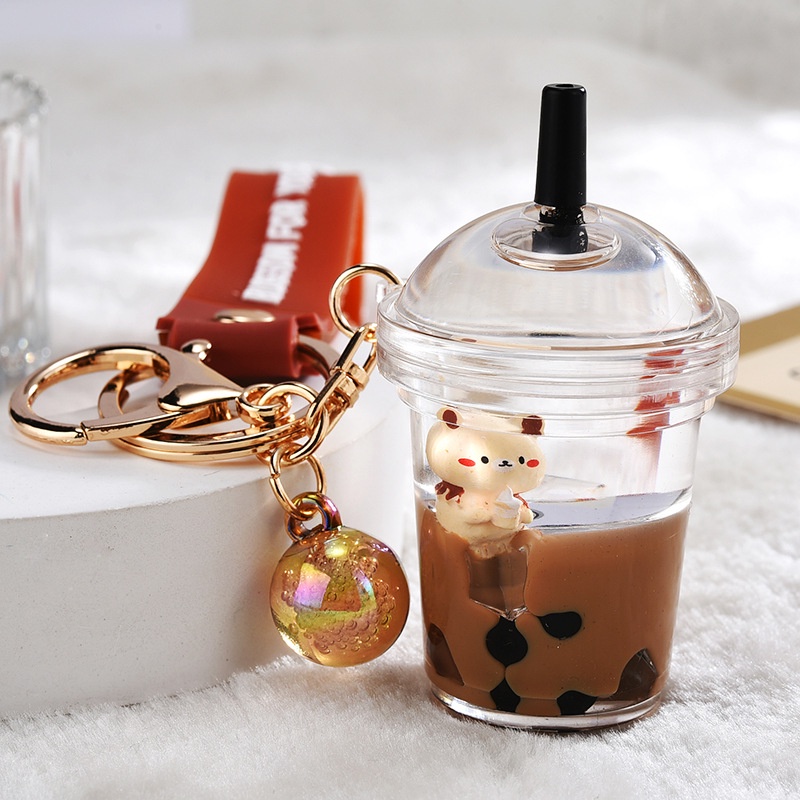 Móc Khóa Hình Ly Trà Sữa Đính Hạt Ngọc Trai Dễ Thương