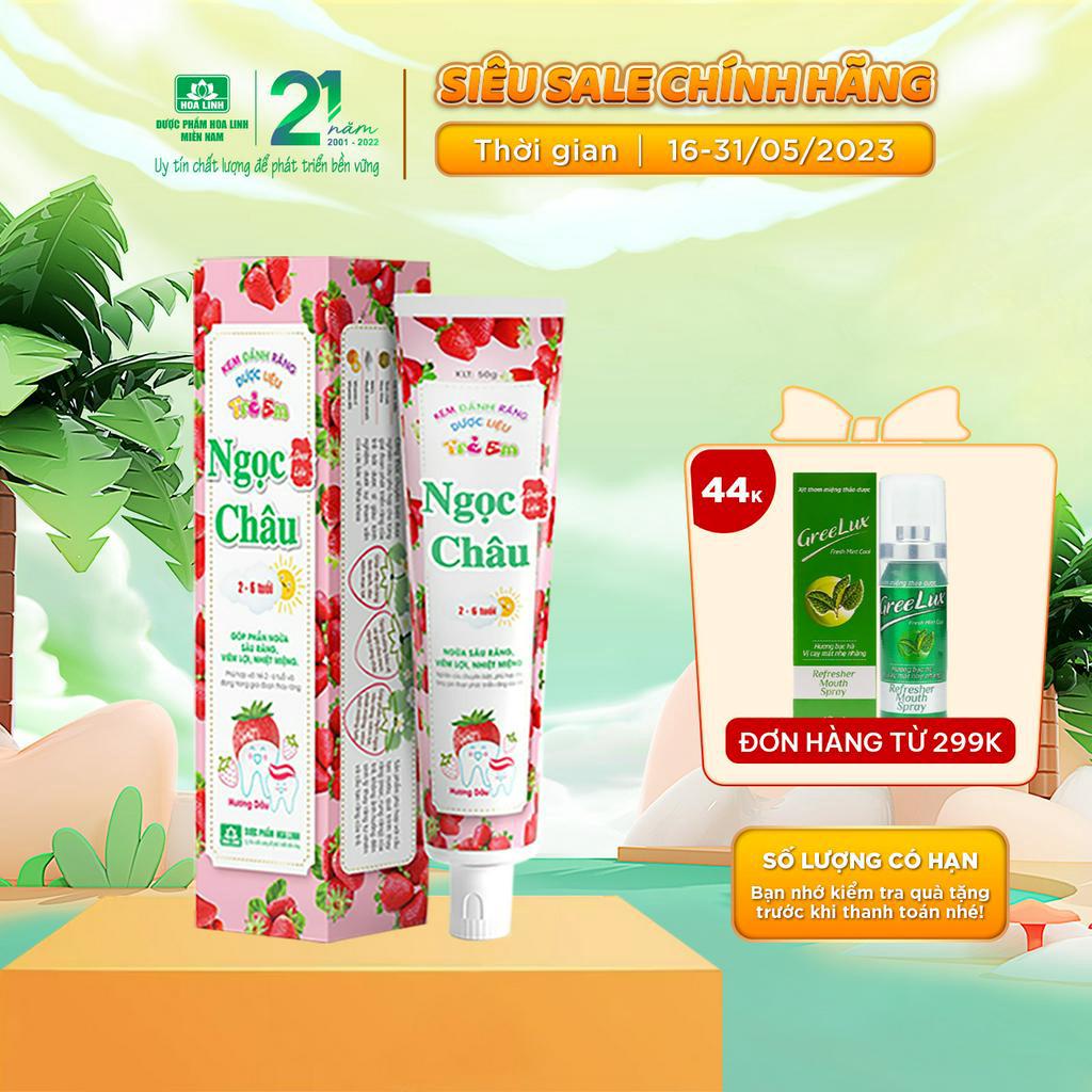 Kem đánh răng dược liệu Ngọc Châu Trẻ Em hương dâu 50g (2 - 6 tuổi)