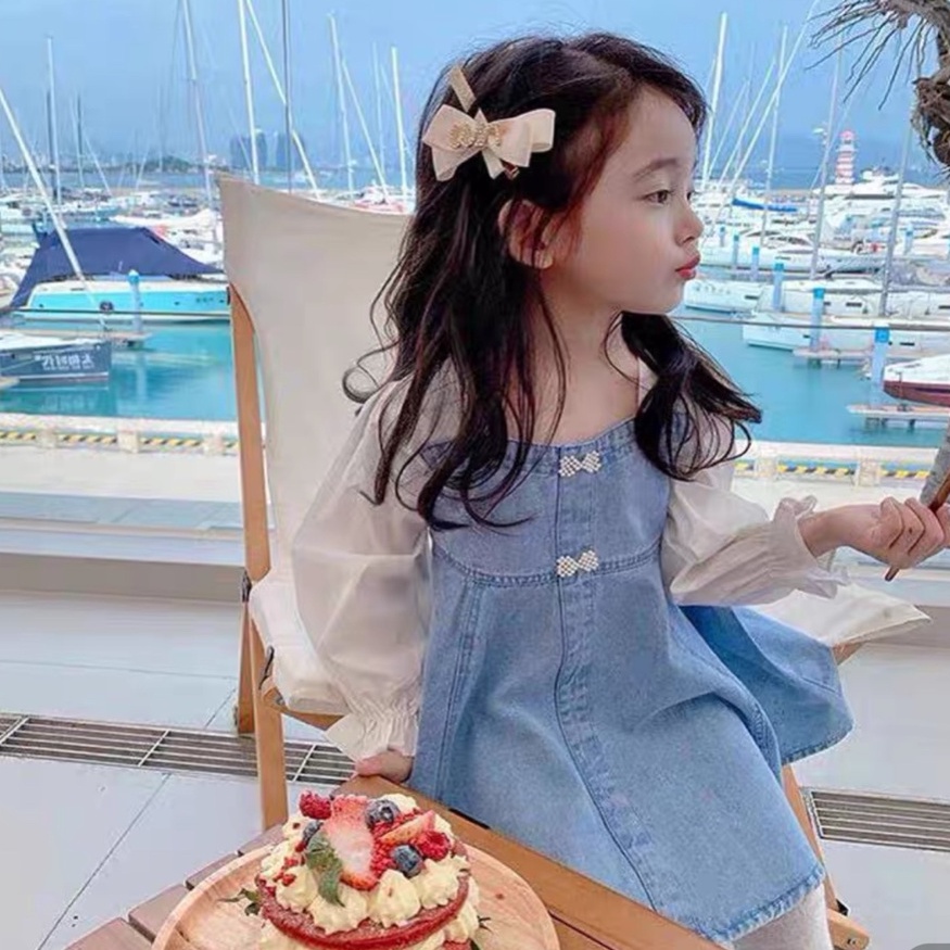 Váy Jean dáng xòe dài tay cho bé gái 8-20kg