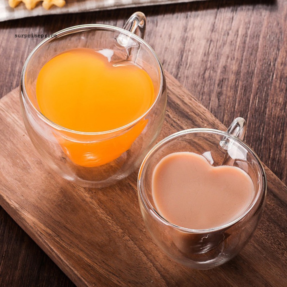 Ly Uống Nước Bằng Thủy Tinh 2 Lớp Hình Trái Tim 180 / 240ml