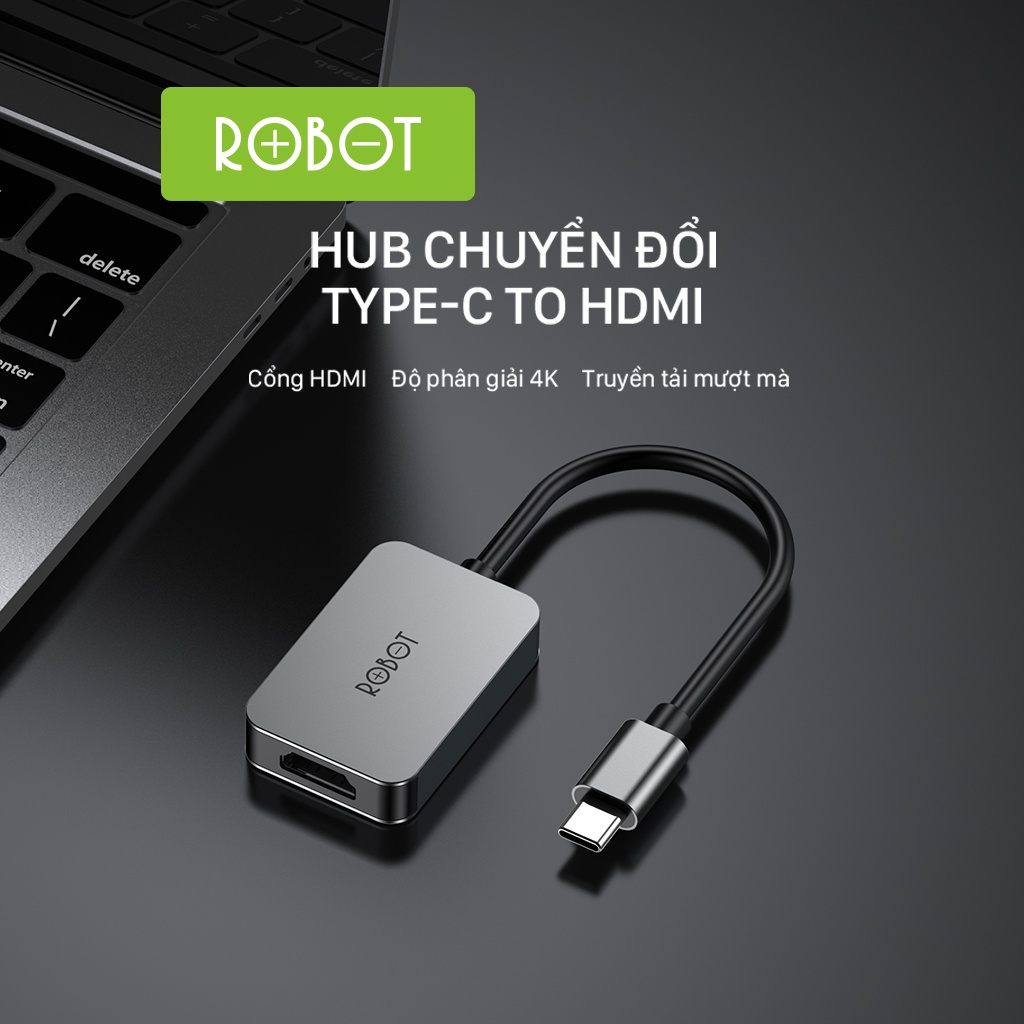 HUB Chuyển Đổi Cổng Type-C Sang Cổng HDMI ROBOT HT100 Hàng Chính Hãng Bảo Hành 12 Tháng