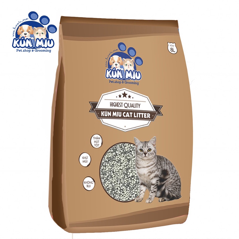 combo cát Kunmiu  8l cafe và thức reflex kitten 2kg bao bì mới
