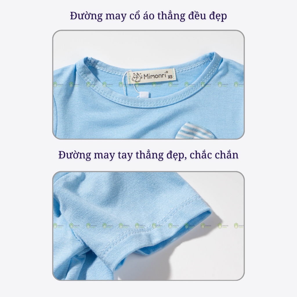 Bộ Cộc Tay Cho Bé Trai, Bé Gái KIMCHIBABY Vải Thun Lạnh Hoạ Tiết Gấu Kẻ Đính Nơ, Bộ Quần Áo Trẻ Em Mặc Nhà KW2212