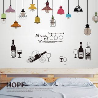 Decal dán tường Đèn màu và kệ rượu