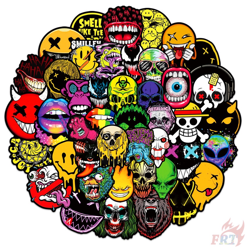 ❉ Bộ 01 Sticker Dán Trang Trí Hình Khuôn Mặt Kinh Dị Vui Nhộn ❉ Bộ 50 Sticker Chống Thấm Nước Họa Tiết Doodle Hợp Thời Trang