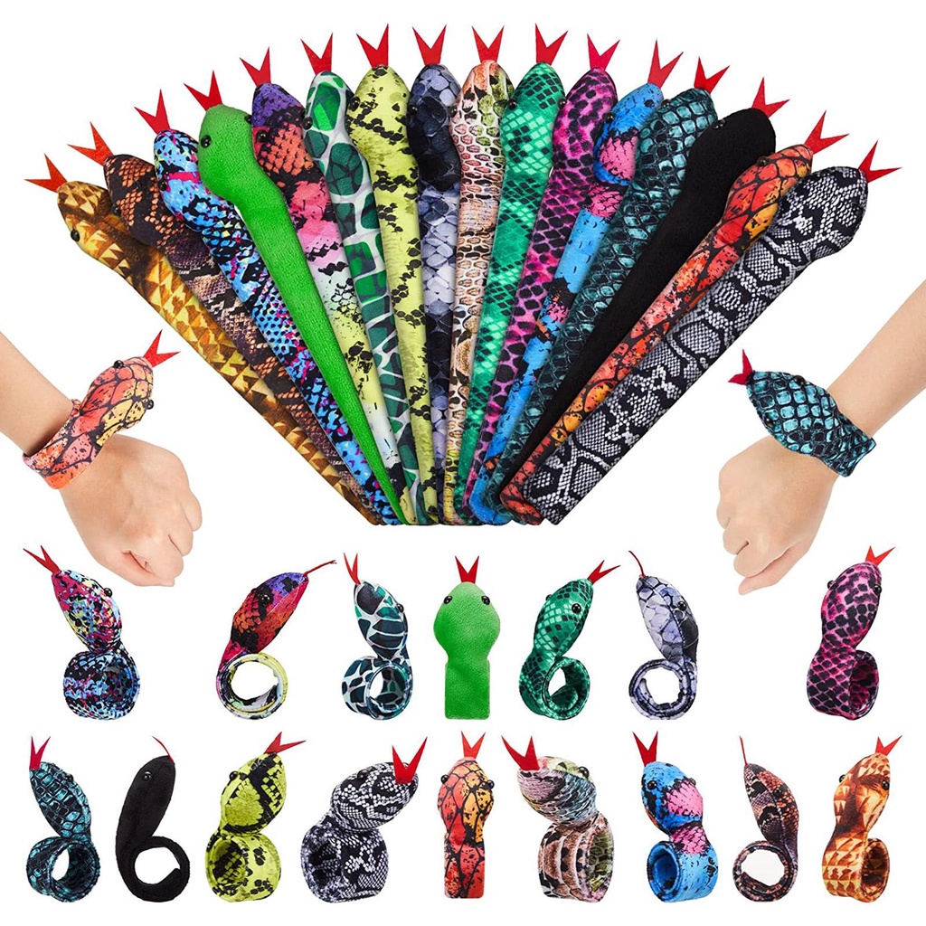 Set 16 Vòng Đeo Tay Dạng Rắn Có Nút Bấm Phối Lông Thú Bông Trang Trí Tiệc Sinh Nhật / Halloween