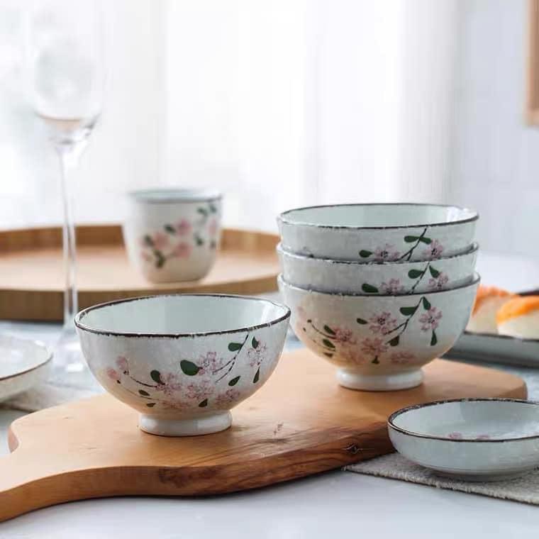 Bộ bát sứ họa tiết hoa anh đào cao cấp - Phong cách Nhật Bản