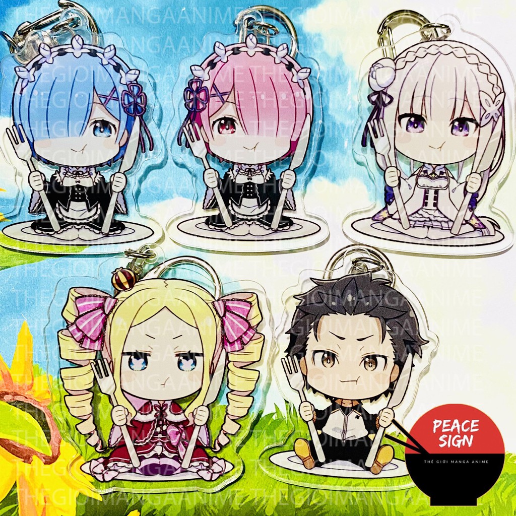 Móc khóa mica RE:ZERO Bắt Đầu Lại Ở Thế Giới Khác ver ĂN UỐNG anime chibi