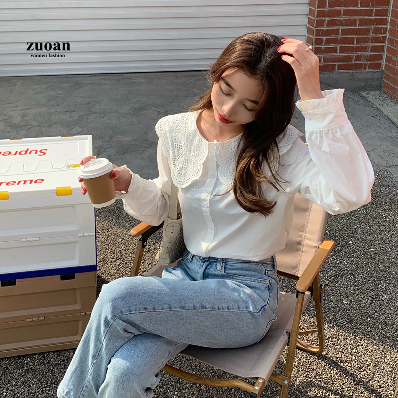 SUXI Áo Sơ Mi Tay Dài Thêu Hoa Thời Trang Retro Cho Nữ