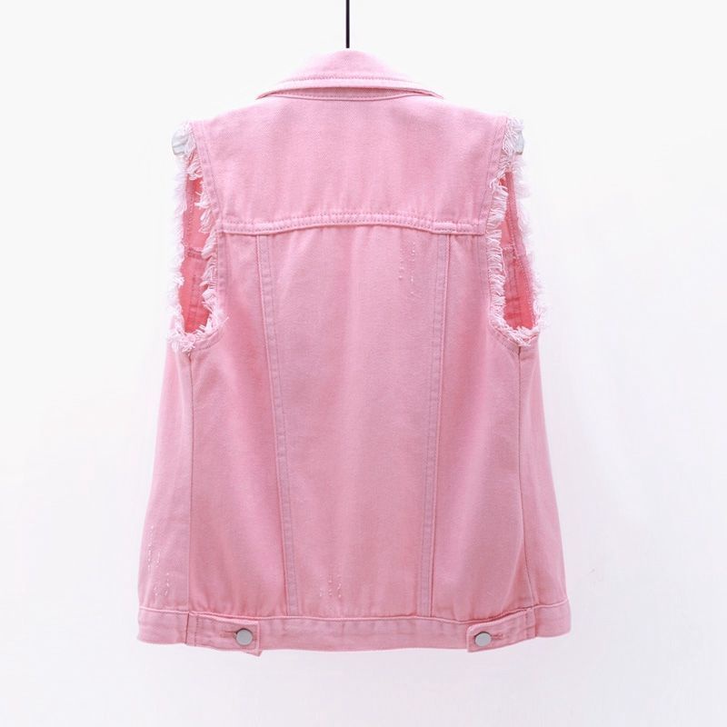 Áo khoác denim RENJIANVSHENG 167482 sát nách màu sắc ngọt ngào xinh xắn thời trang dành cho nữ