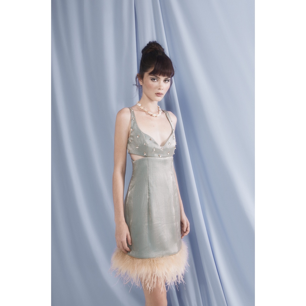 Achelois - Váy ánh kim đính lông Punctata Dress