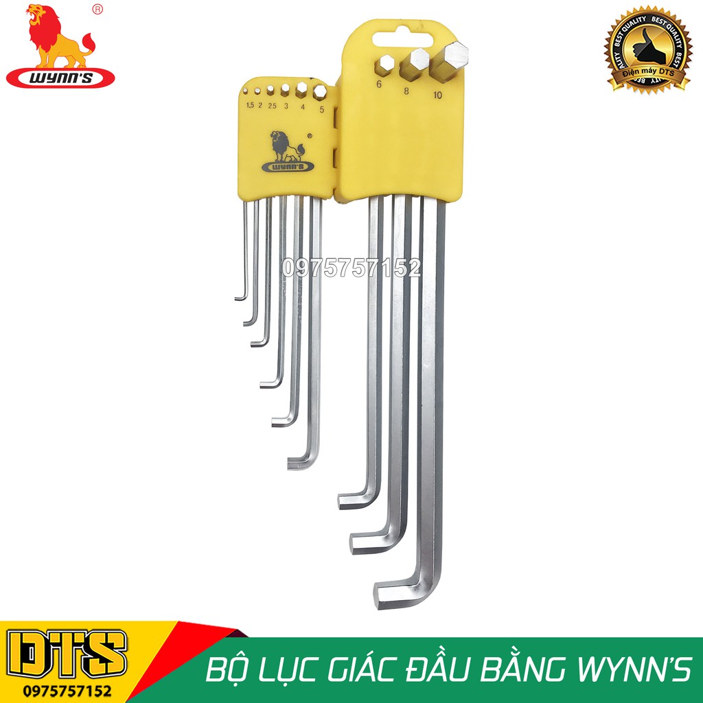 Bộ lục giác đầu bằng 9 chi tiết cỡ dài WYNN’S W0583, bộ khóa lục giác thép cứng cao cấp CR-V chất lượng cao