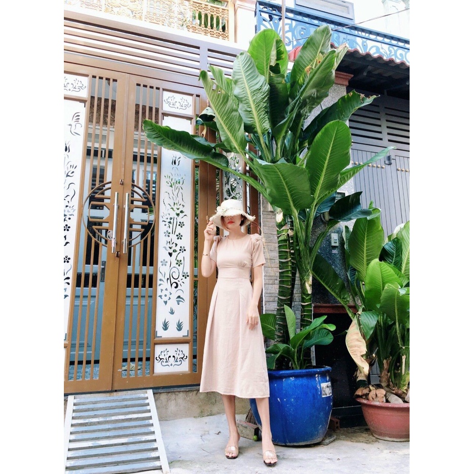 Váy Dự Tiệc Dán Xòe Cổ Tròn AKARA AK23 Phối Tay Bèo Nhúng Size SML | BigBuy360 - bigbuy360.vn