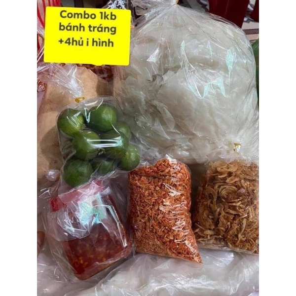 Combo 1kg bánh tráng rìa phơi sương+100gr sate+100gr ruốc sấy+100gr hành phi+100gr tắc