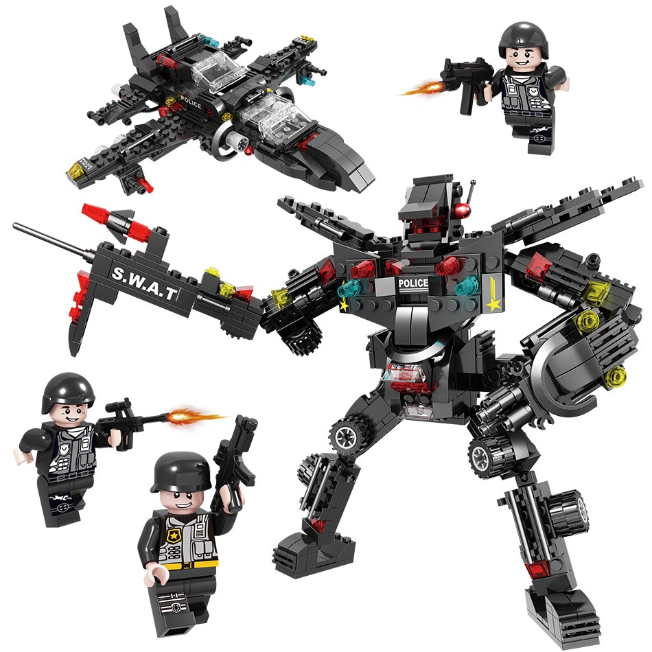 Đồ chơi 486 mảnh ghép HUIQIBAO TOYS phong cách cảnh sát SWAT độc đáo cho bé