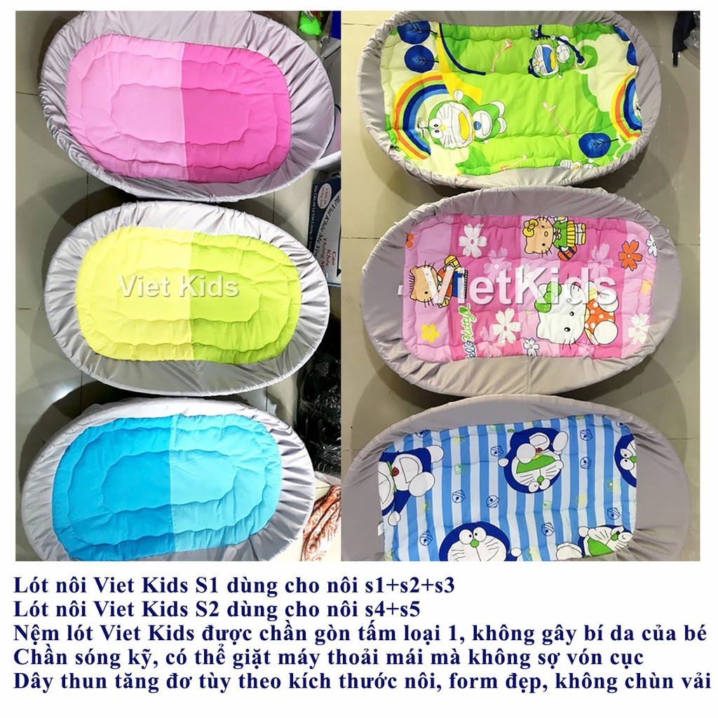 Nệm lót nôi tre đặt võng Viet kids an toàn cho bé vải cotton hình nhiều size