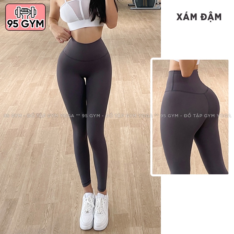 Quần tập gym yoga nữ 95gym QD45 dáng legging dài cạp cao nâng mông chất thun mềm mịn thoáng mát