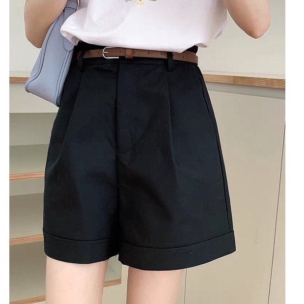 Quần short nữ cạp cao chất kaki, quần đùi nữ năng động kèm belt phong cách Hàn Quốc Okélla