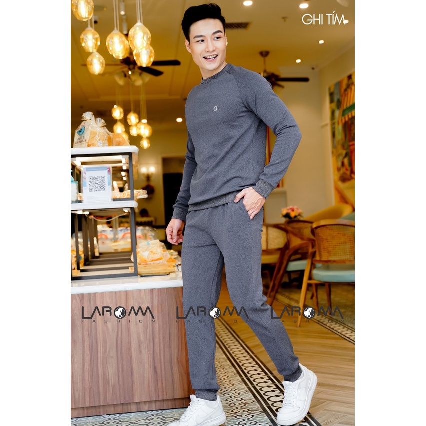 Bộ Nỉ Nam Cổ Tròn Kẻ Sọc Giữ Ấm Kháng Khuẩn Khử Mùi LAro