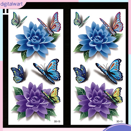 Set 2 hình xăm dán họa tiết hoa/bướm 3D dùng trang trí thủ công