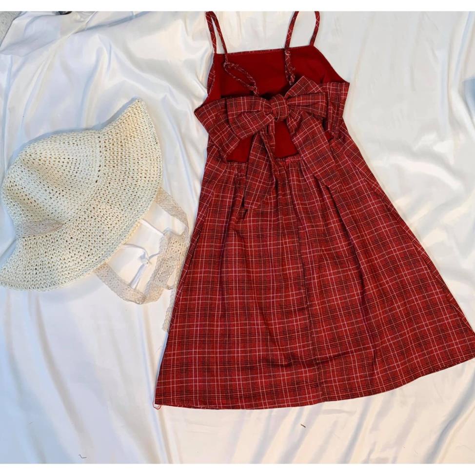 XẢ KHO. 💃 Đầm 2 Dây Nữ Kẻ Caro Đỏ Nơ Lưng Dáng Ngắn. H.ANNN. Váy 2s Kẻ Caro Nơ Lưng | BigBuy360 - bigbuy360.vn