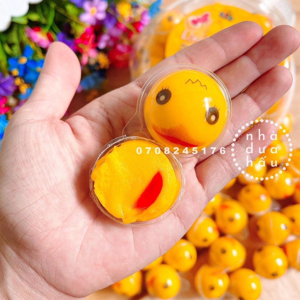 Một hủ kẹo dẻo CÓ NHÂN hình mắt/trái đất/dưa hấu/vịt vàng/đào hồng hủ 50 viên lớn mỗi viên 18g | BigBuy360 - bigbuy360.vn