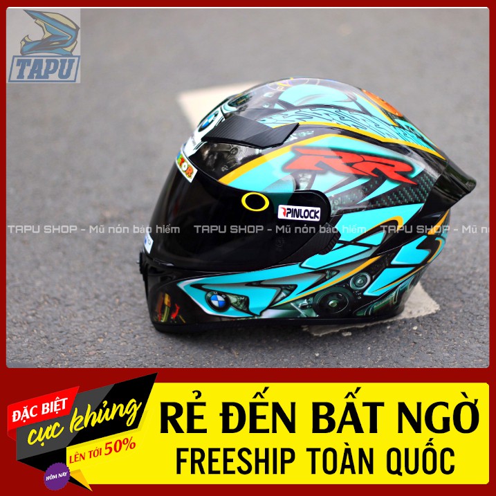 [FREESHIP] MŨ BẢO HIỂM FULLFACE ROC 1 KÍNH - ROYAL M138B LÊN TEM BMW Xanh Mint