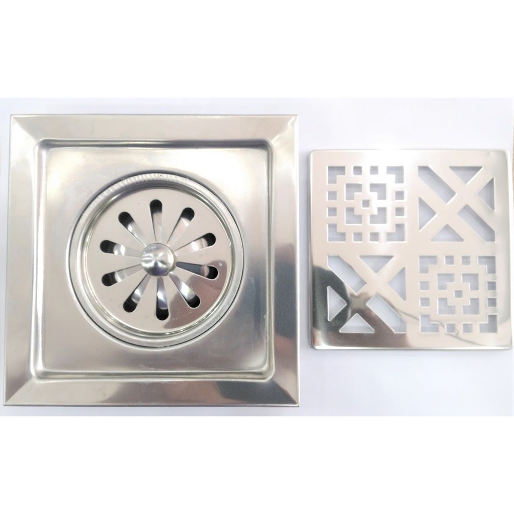 Phễu thu sàn mẫu vuông sang trọng, inox100%, chống hôi, chặn rác