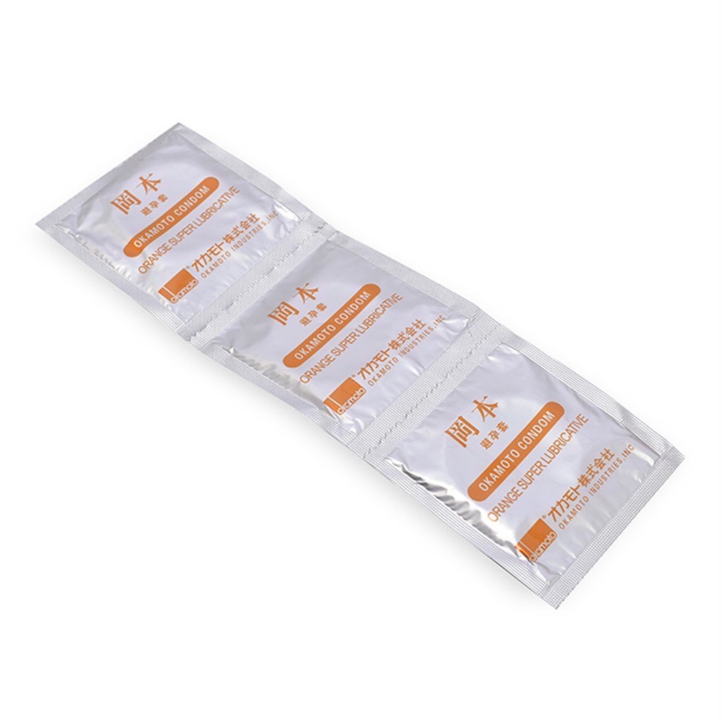 Bao cao su siêu mỏng okamoto kéo dài thời gian bcs hương cam orange hộp 10 chiếc nhiều gel bôi trơn