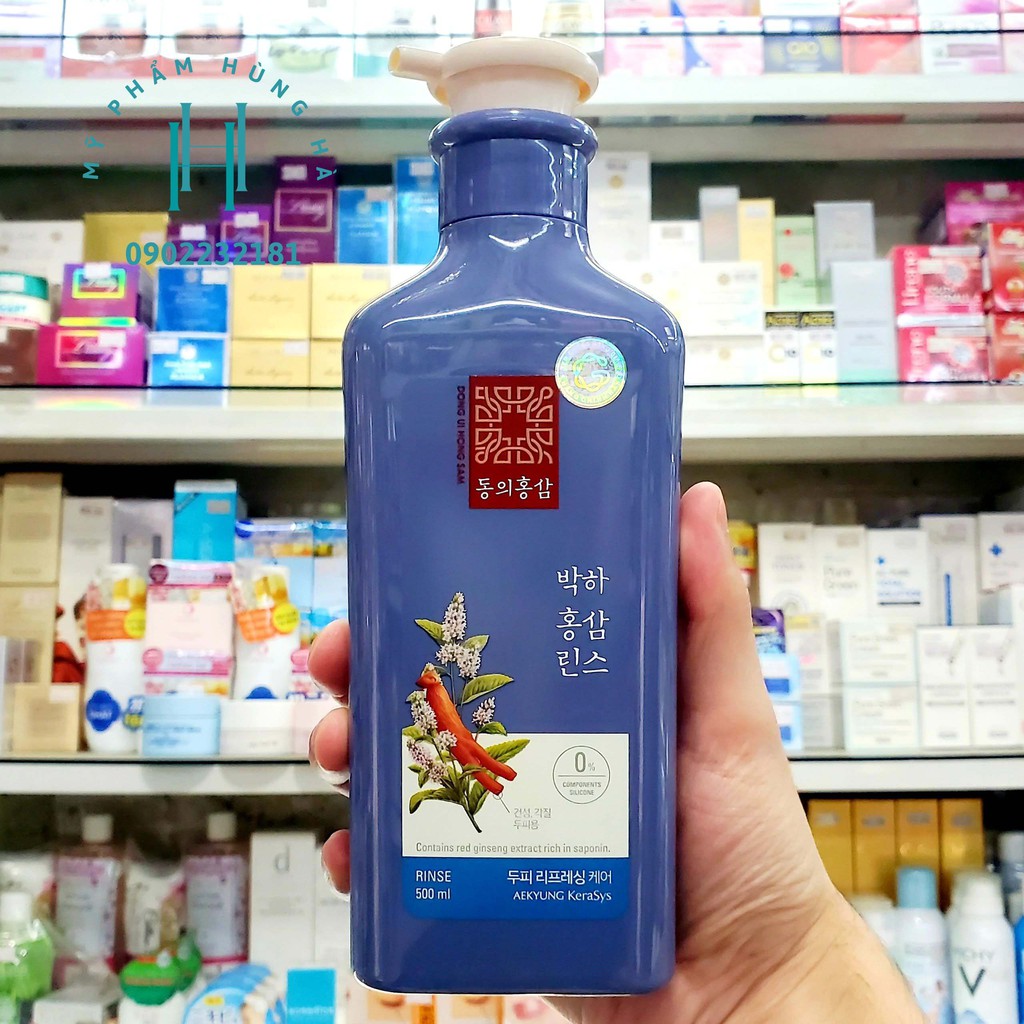 Dầu xả Hồng Sâm Dong Ui Hong Sam Peppermint Kerasys, tinh chất bạc hà, ngừa rụng tóc, giảm gàu ngứa 500ml