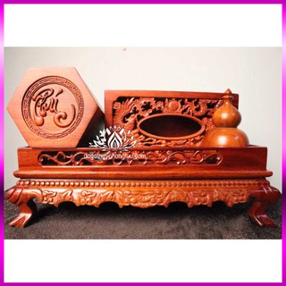 Combo 4 món giá rẻ khay trà rồng, gạt tàn, gỗ hương cao cấp
