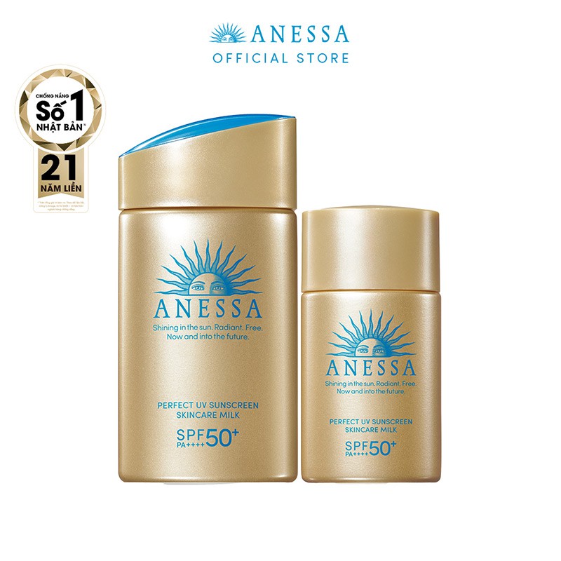 Bộ đôi sữa chống nắng dưỡng da kiềm dầu bảo vệ hoàn hảo Anessa Perfect UV Sunscreen Skincare Milk SPF50+ PA++++,60+20 ml