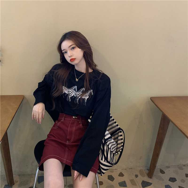 Women Korean Long Sleeve Cartoon zebra Printed Blouse | BigBuy360 - bigbuy360.vn