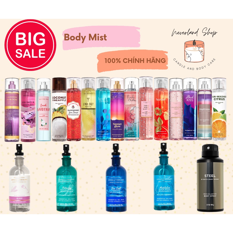 Xịt Thơm Body Mist Bath And Body Works Into the night, In the stars, Gingham, Lavender in Bloom 236ml
