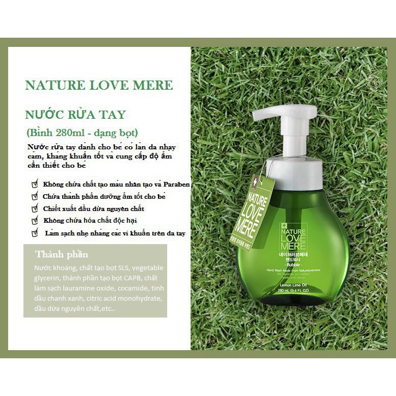 Nước rửa tay tạo bọt hữu cơ Nature Love Mere chai 280ml/ túi 250ml