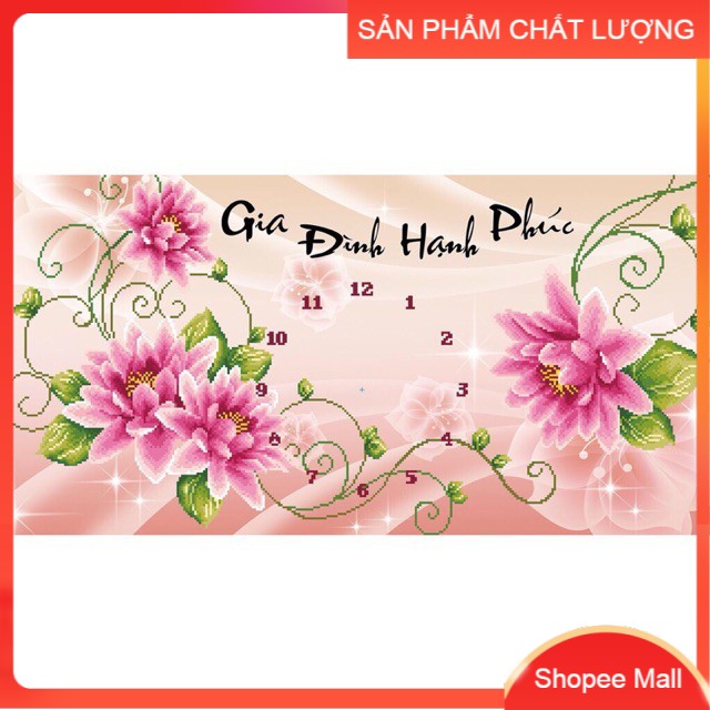 Tranh thêu đồng hồ Gia Đình Hạnh Phúc 51425 kích thước 84*47cm [Hàng có sẵn]