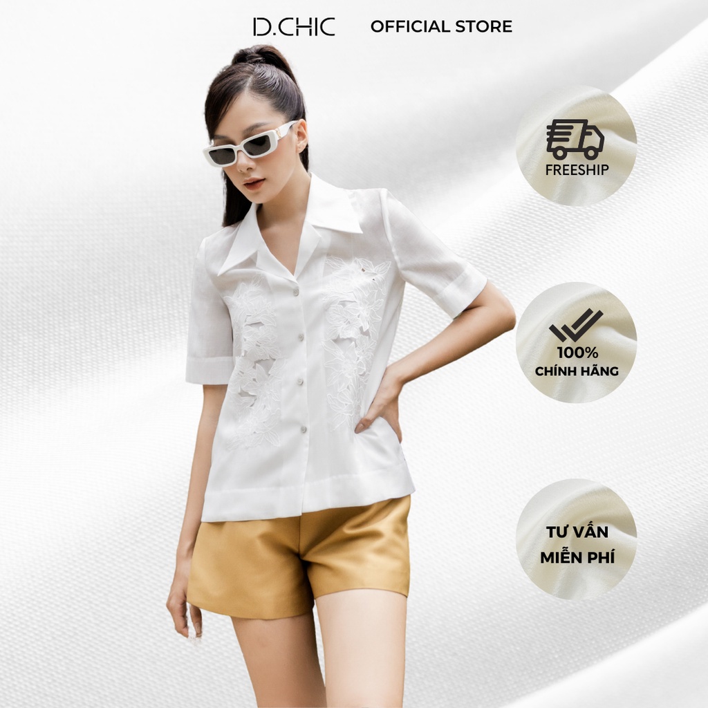 Áo sơ mi cổ 2 ve tay cọc thêu hoa D.CHIC MS: 1811840