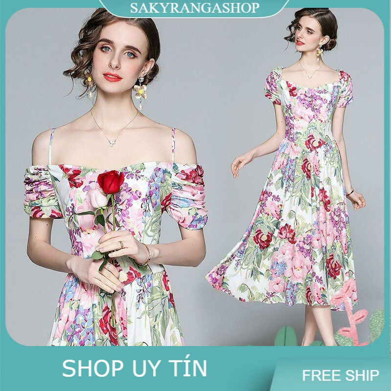 HÀNG NHẬP - ĐẦM XOÈ LỤA HOA CỔ VUÔNG