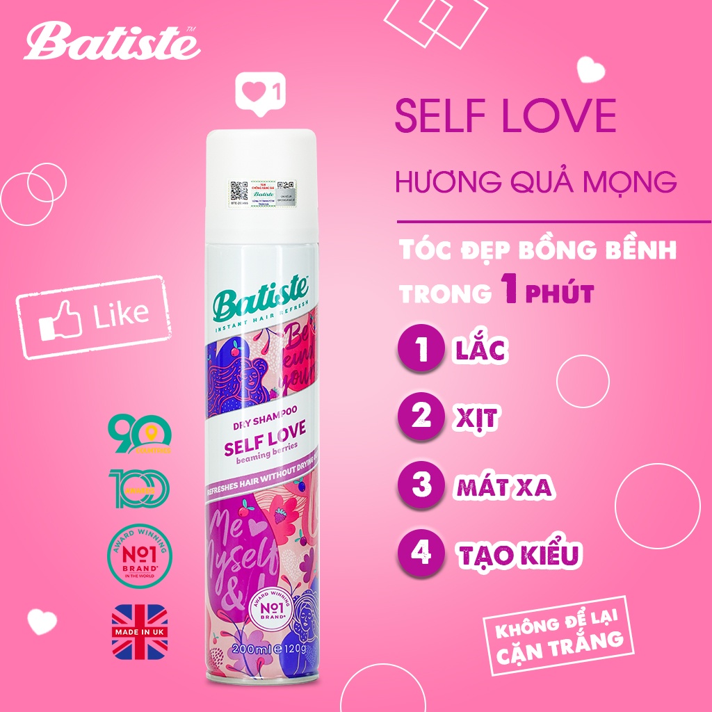 Dầu Gội Khô Batiste Dry Shampoo 200ml Hết Ngứa, Hết Bết Dính Tóc Bồng Bềnh Bóng Mượt Tức Khắc, Mini Size 50ml.