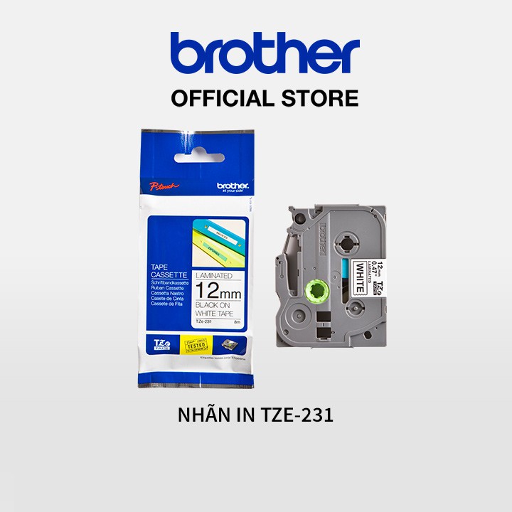 Nhãn in Brother TZe-231 chữ đen trên nền trắng (12mm)