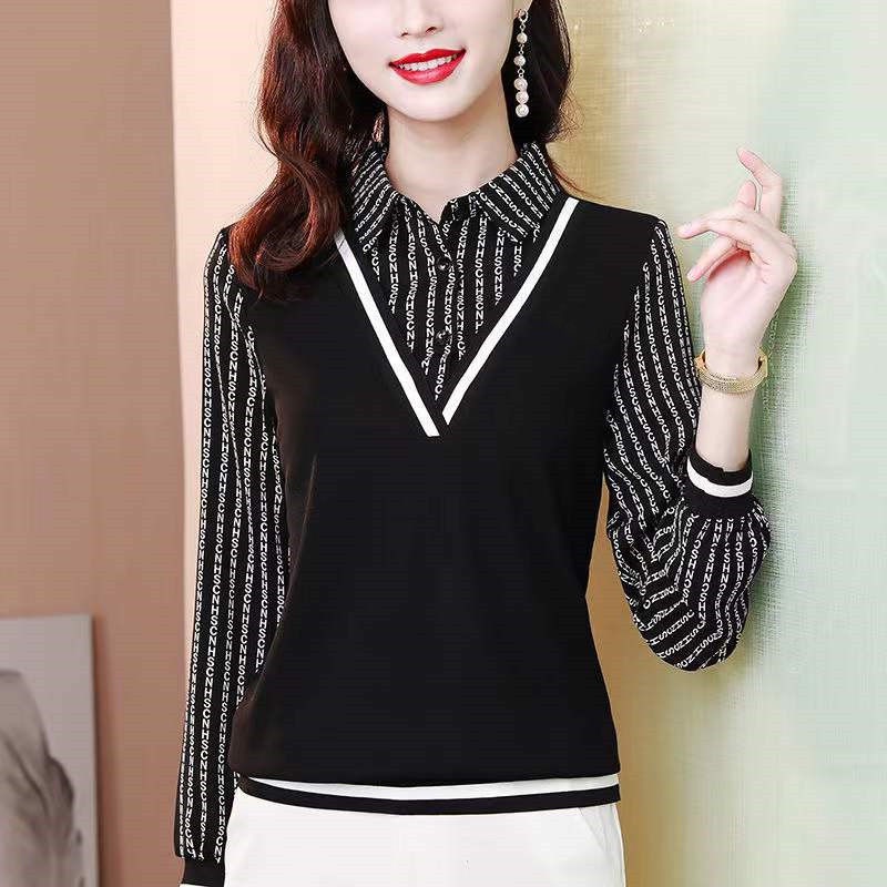 Áo Sơ Mi Tay Dài Giả Hai Lớp In Họa Tiết Dành Cho Nữ