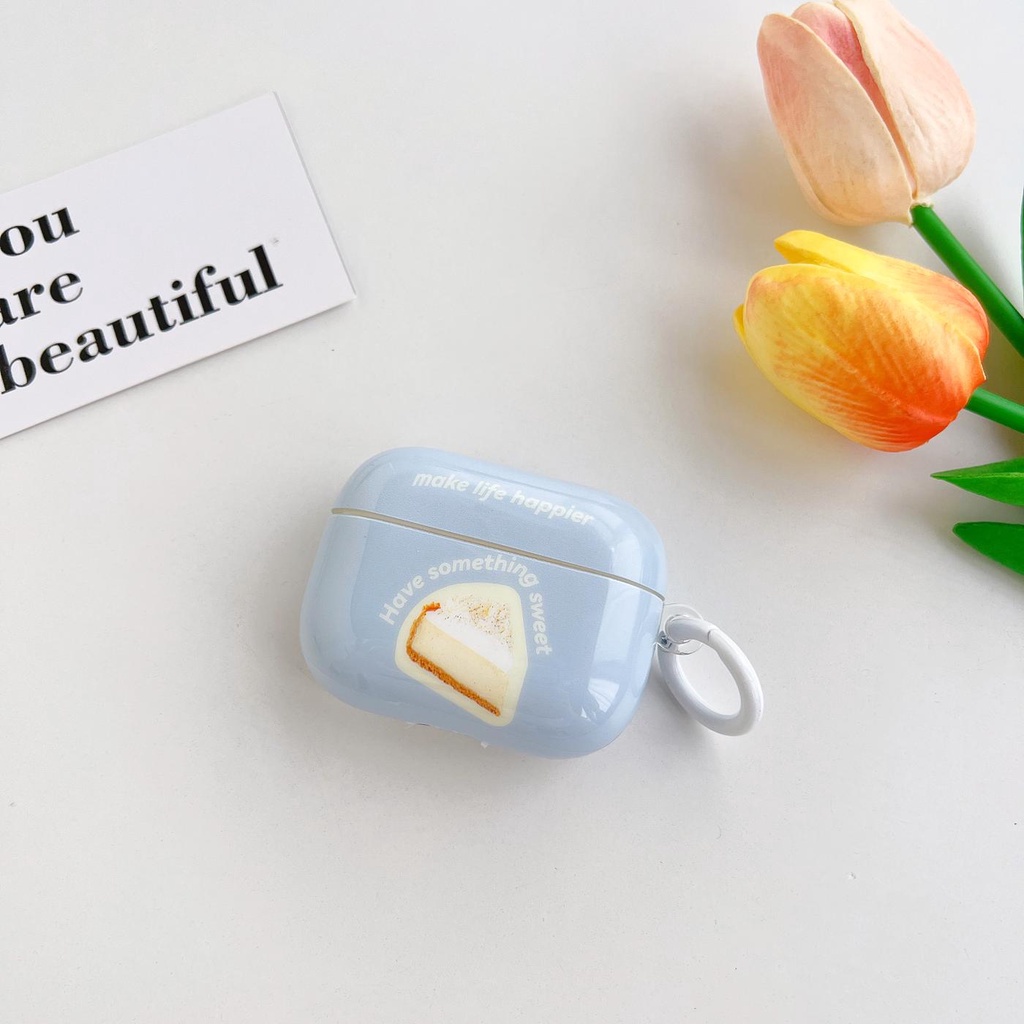 Vỏ Bảo Vệ Hộp Sạc Tai Nghe Bluetooth AirPods 1 2 pro 3 2021 gen3 Bằng TPU Dẻo Màu Xanh Dương Họa Tiết Bánh Ngọt Đơn Giản Thời Trang